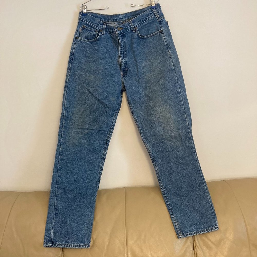 Carhartt Vintage Blue Flannel Lined Denim Jeans 36W 34L Mens Union Made in USA